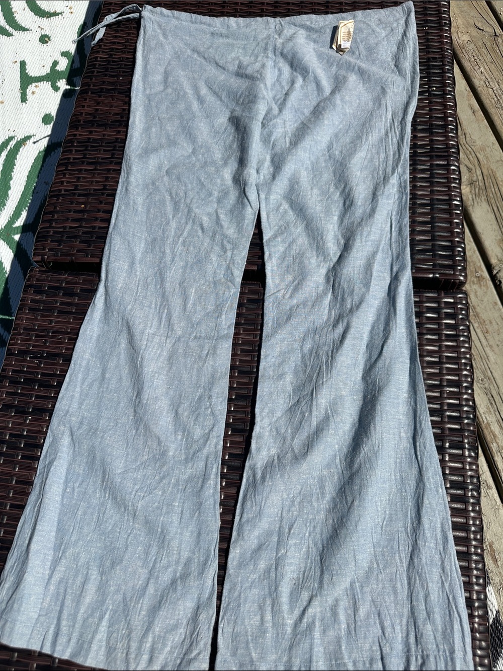 Light Chambray Flare-Leg Cotton Pants - Light Blue